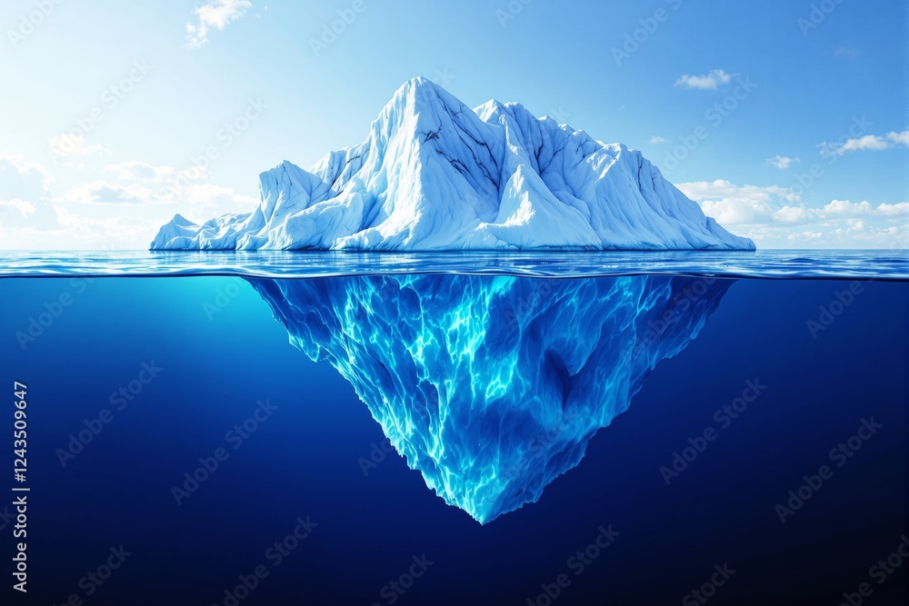 Obraz premium Iceberg with underwater structure in sunlight concept.