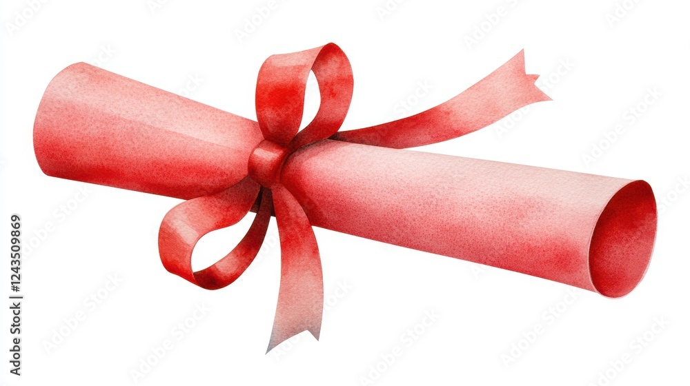 Elegant red ribbon wrapped around a white cylinder, perfect for gift wrapping, crafts, and festive decorations Elegant red ribbon wrapped around a white cylinder, perfect for gift wrapping, crafts, and festive decorations