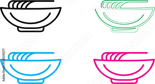 Minimalist bowl designs, abstract geometric shapes, colorful outlines, simple curved lines, modern kitchenware illustrations, stylized serving dishes, flat vector graphics, clean contours, contemporar