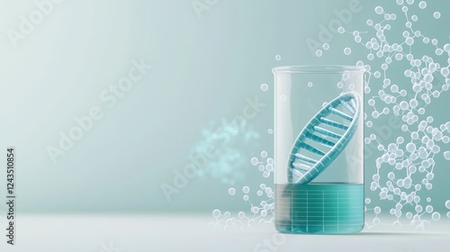 Teal DNA Helix in Beaker Science Research