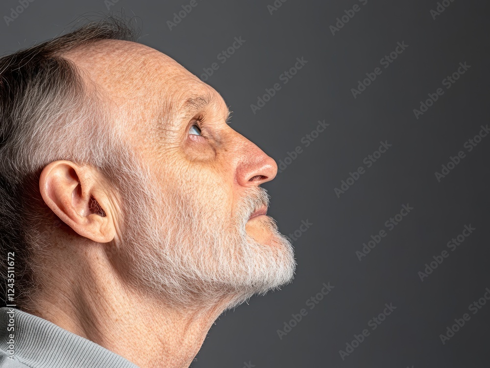 Fototapeta premium Majestic white beard, a portrait of wisdom and time reflected in man's serene gaze