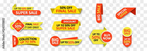 Vector sales label collection. Special offer, discount offer, best price, for promotion media design. Vector illustration isolated on png background