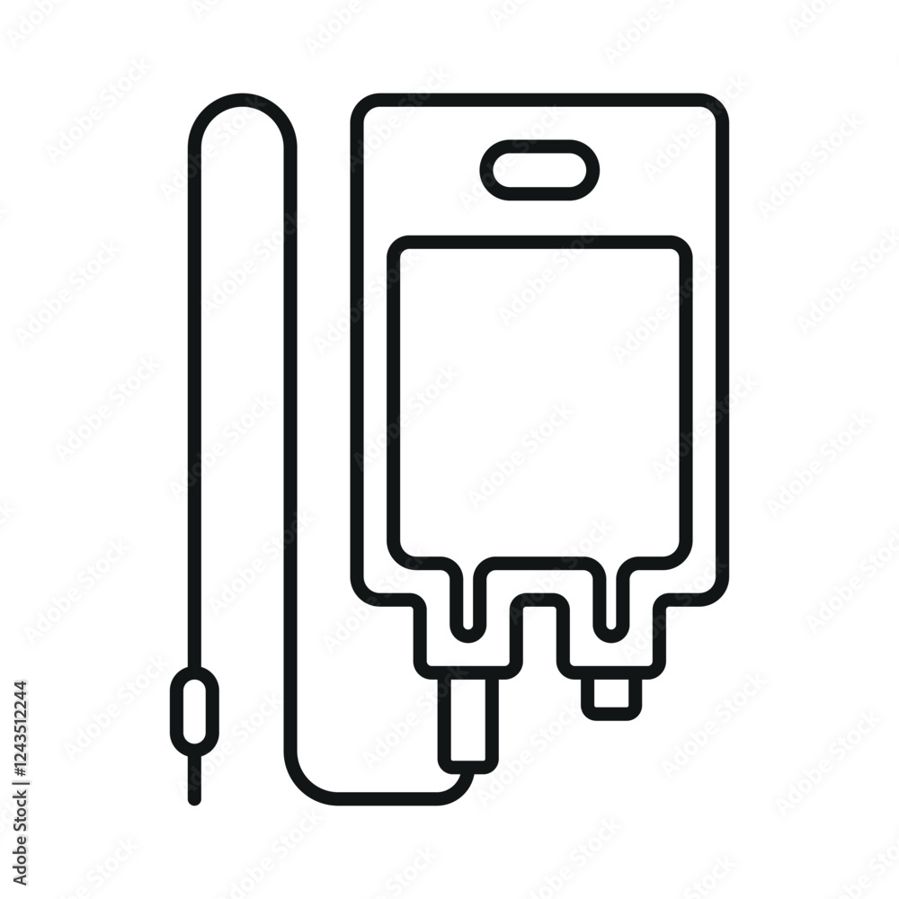 IV medical icon is a clean vector illustration of an intravenous (IV) drip bag with a tube