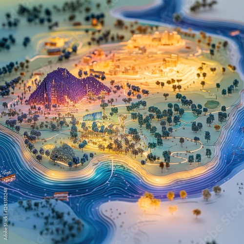 Shaping River Systems: Interactive Ecosystem Diagram of Land Use, Water Flow, and Vegetation in a Watershed for Aquatic Habitat photo