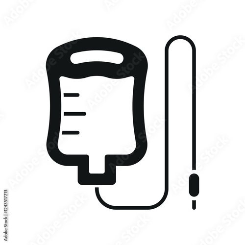 IV medical icon is a clean vector illustration of an intravenous (IV) drip bag with a tube