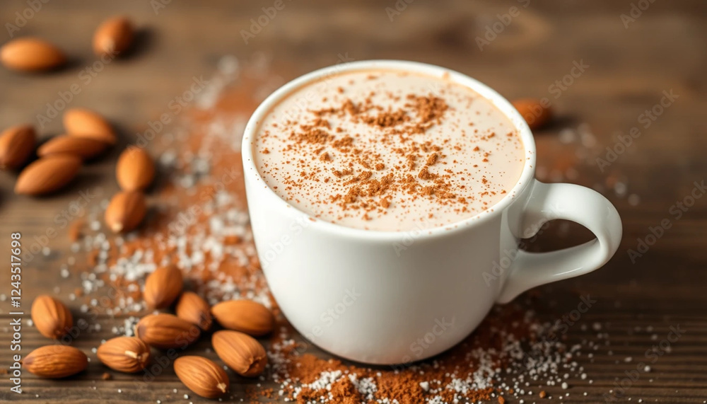 a creamy almond milk hot chocolate in a white cup with a sprinkle of cocoa
a creamy almond milk hot chocolate in a white cup with a sprinkle of cocoa