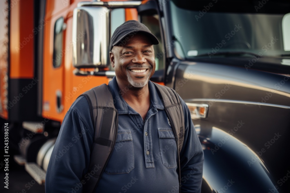 Smiling portrait of a middle aged African American male truck driver Smiling portrait of a middle aged African American male truck driver