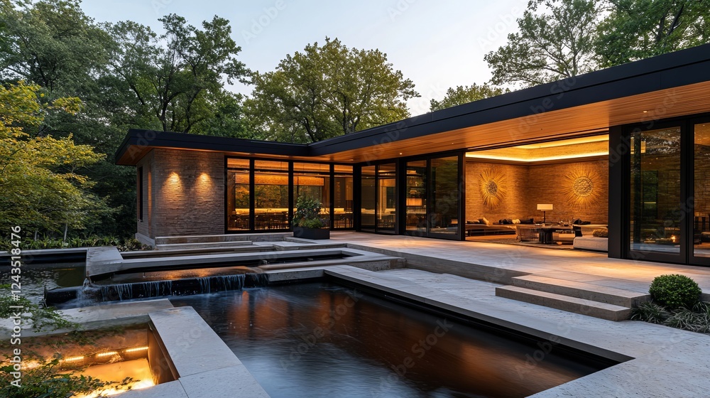 Fototapeta premium Tranquil Pool with Cascading Waterfall Surrounded by Lush Greenery Creates a Serene Oasis for Relaxation and Reflection Inviting Visitors to Enjoy the Natural Beauty and Calm Atmosphere