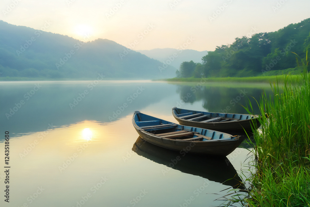 P A serene image of a peaceful river with tra P A serene image of a peaceful river with tra