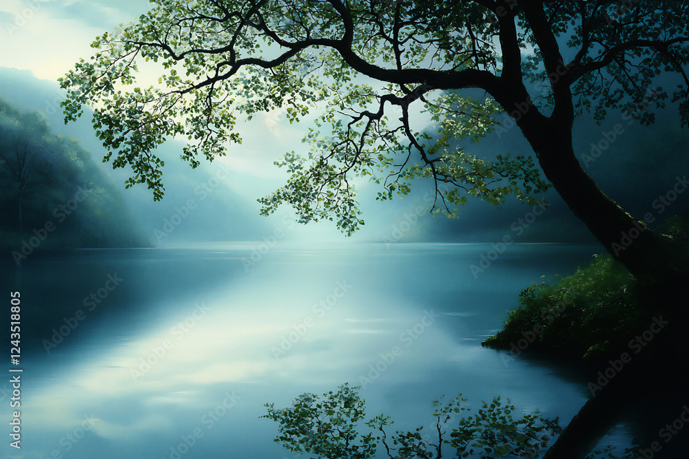 Fototapeta premium P A serene image of a peaceful riverbank with