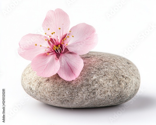 cherry blossom elements and pattern. A smooth stone is adorned by a delicate pink flower, creating a serene and calming aesthetic perfect for relaxation themes.
