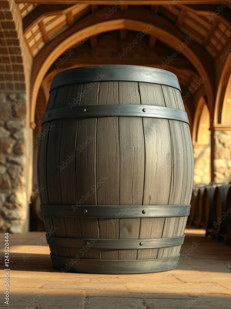 Weathered wooden barrel with rough texture and aged patina in winery setting, weathered, vintage, aged patina, rough texture Weathered wooden barrel with rough texture and aged patina in winery setting, weathered, vintage, aged patina, rough texture