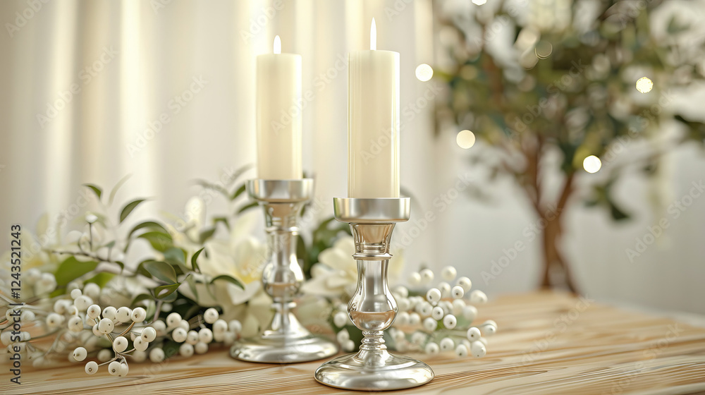 metallic candleholders with white candles metallic candleholders with white candles