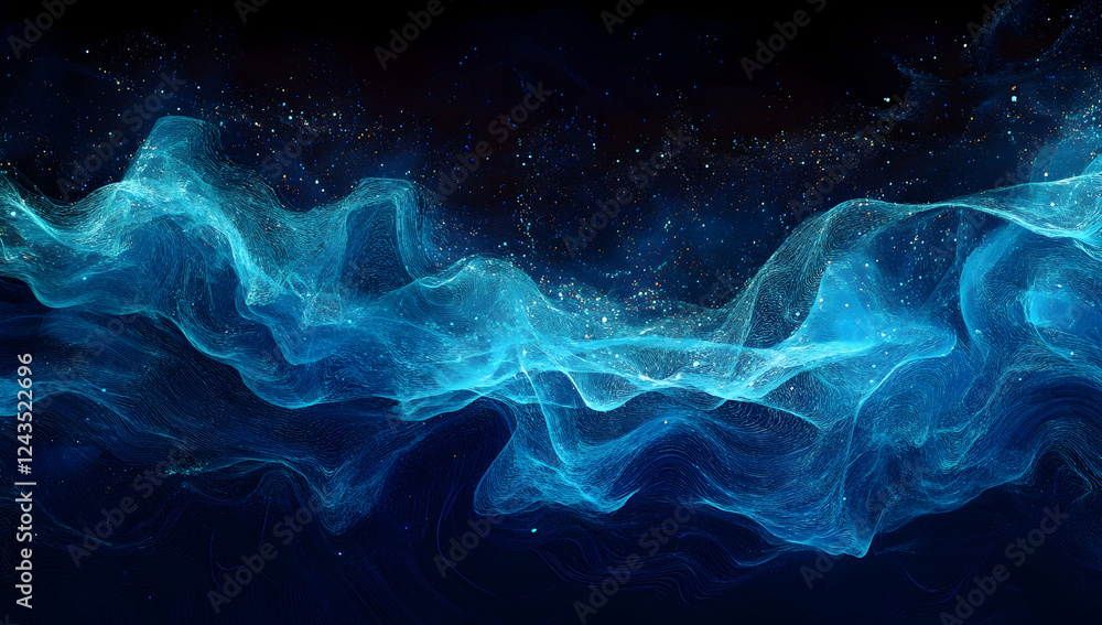 Obraz premium Abstract blue digital wave with glowing dots on a dark background