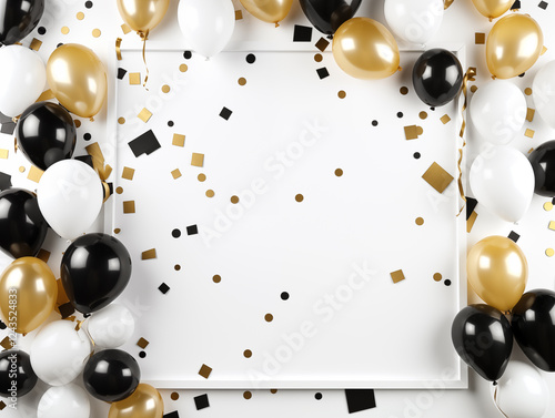 Festive background with colorful balloons and confetti, perfect for celebrations and party announcements