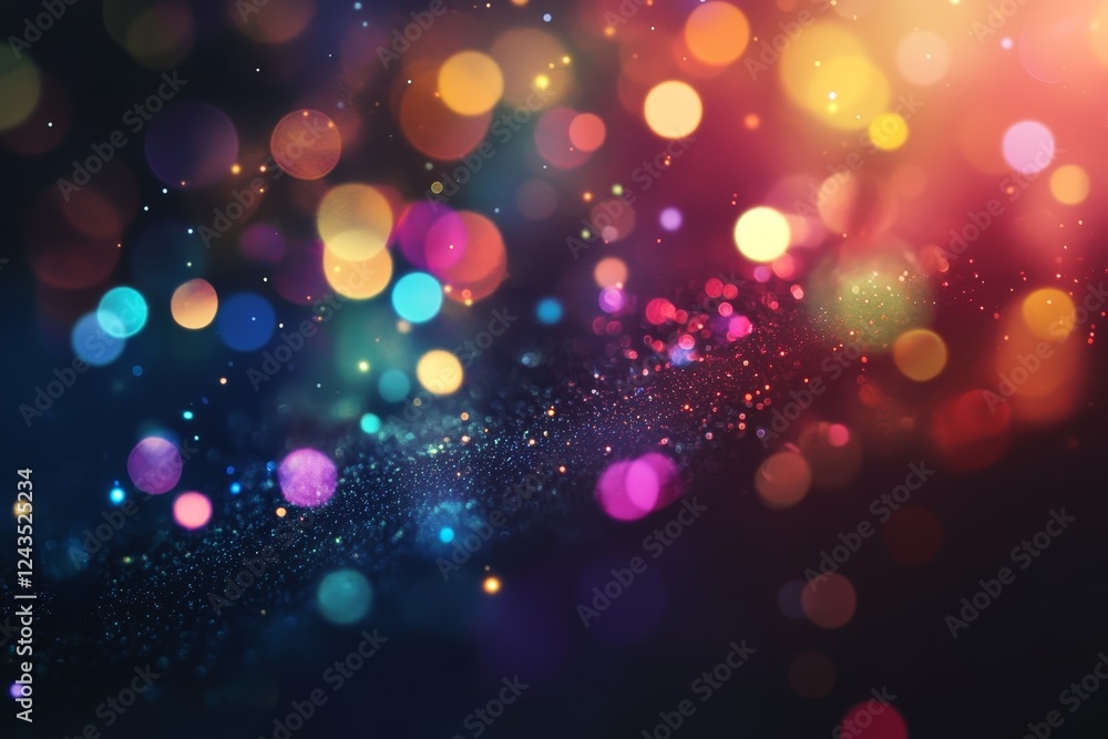 Colorful bokeh lights sparkle, dark background, festive design Colorful bokeh lights sparkle, dark background, festive design