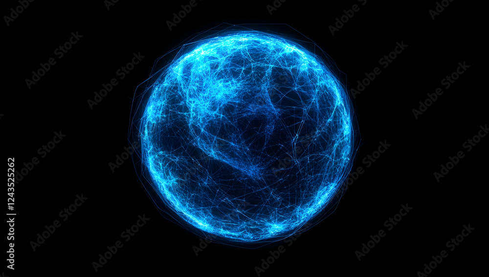 Obraz premium Abstract blue planet Earth made of glowing lines and dots on a dark background