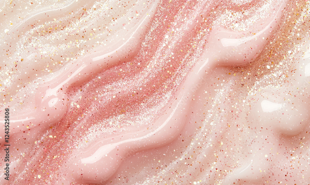 Obraz premium mesmerizing blend of pink and white swirls with shimmering glitter creates ethereal texture. soft, flowing patterns evoke sense of elegance and beauty, perfect for artistic backgrounds