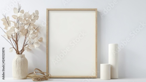 Blank Frame Mockup with White Candles and Dried Branches
