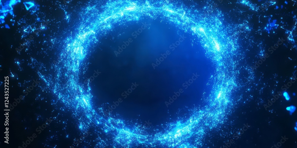 Obraz premium Glowing Blue Particles Form Circular Energy Ring