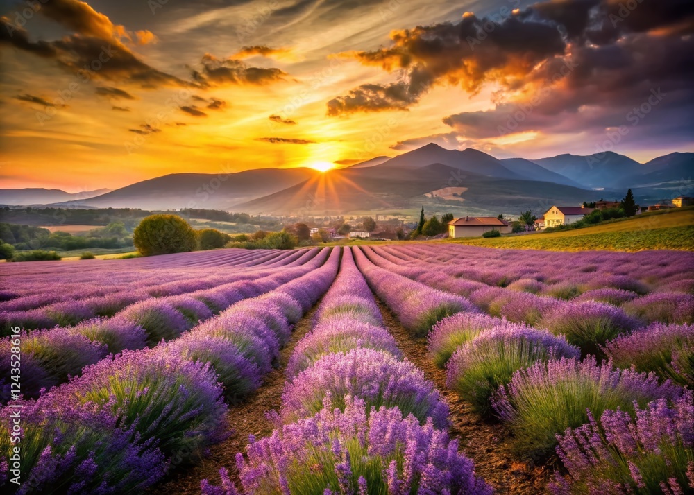 Lavender Sunset: Rolling Hills & Majestic Mountains - Urban Exploration Photography Lavender Sunset: Rolling Hills & Majestic Mountains - Urban Exploration Photography