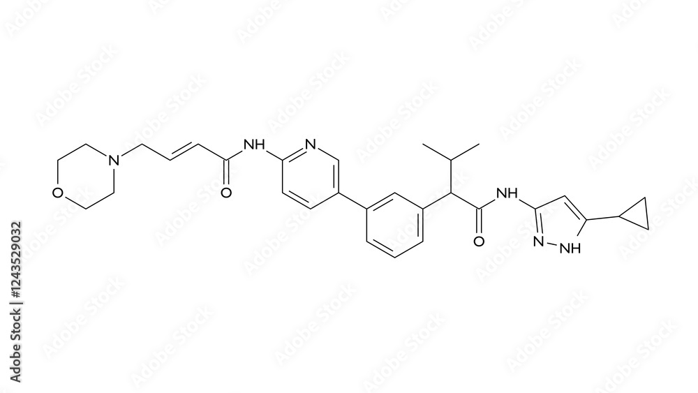 tacaciclib molecule, structural chemical formula, ball-and-stick model, isolated image antineoplastic agent tacaciclib molecule, structural chemical formula, ball-and-stick model, isolated image antineoplastic agent
