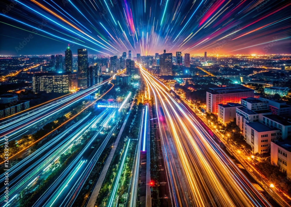 Fototapeta premium Long Exposure City Lights Blurred Barcode Pattern Night Photography