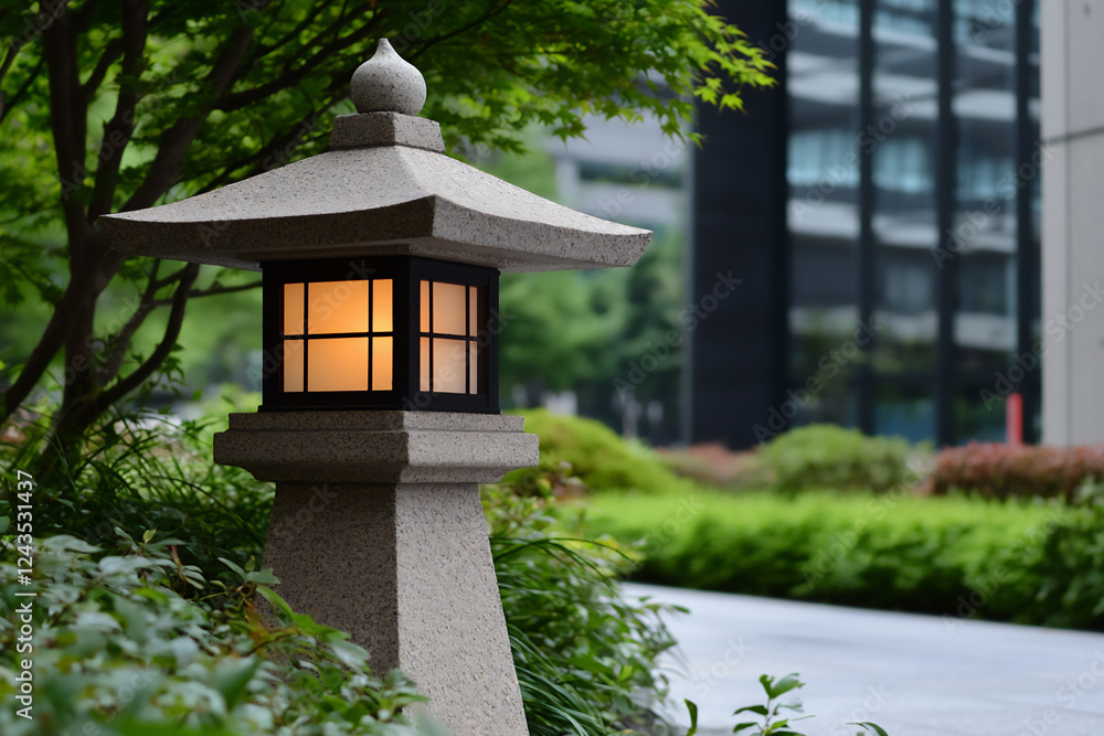 P A traditional stone lantern in a Japanese g P A traditional stone lantern in a Japanese g