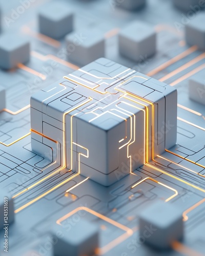 A conceptual puzzle made of glowing geometric shapes, symbolizing problem solving in technology and AI.