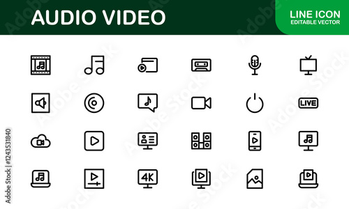 Audio Video Icon Pack. Scalable Illustrations for Music, Film, Podcasting, and Content Creation Needs