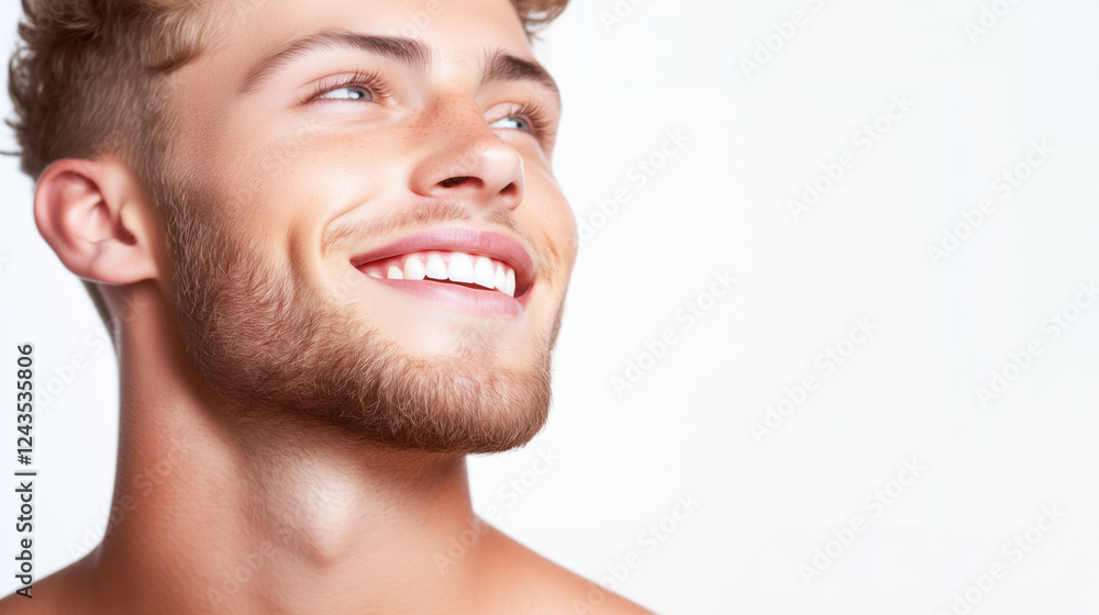 Obraz premium Joyful young man smiling studio portrait photography bright upbeat
