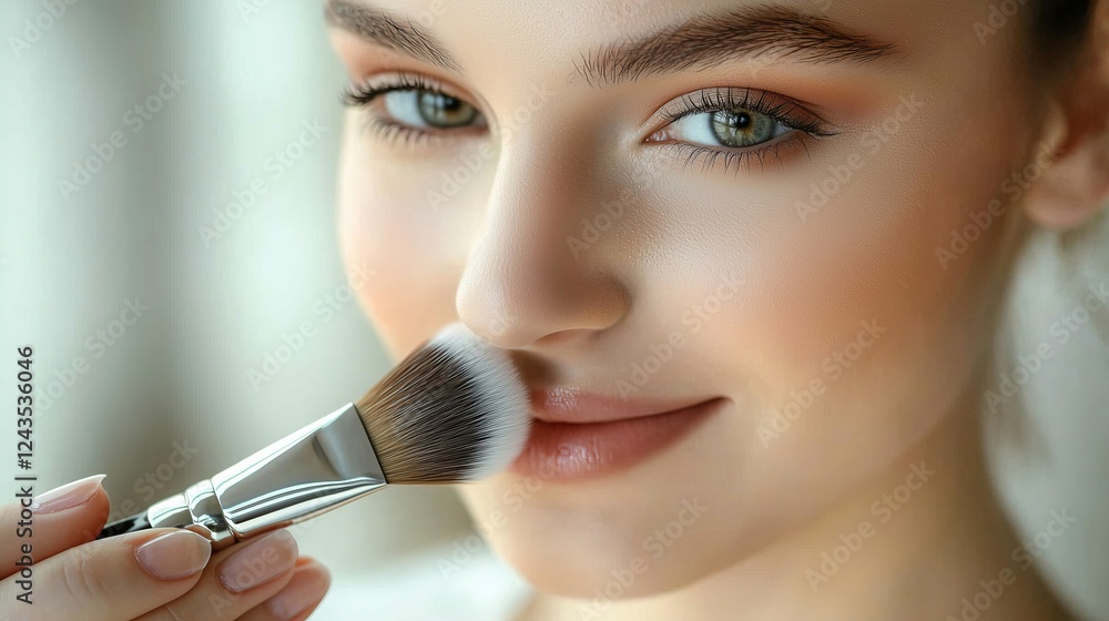 Applying makeup with brush focusing on eyes and lips for flawless look Applying makeup with brush focusing on eyes and lips for flawless look