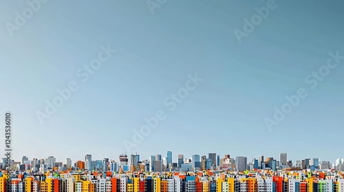 Colorful City Skyline Under a Pale Blue Sky