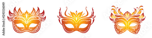 Set Collection Elegant Brazilian Carnival Mask Illustration Gradient Color
