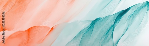 Wallpaper Mural Vibrant teal and coral pencil strokes create a dynamic abstract composition with gentle curves and flowing lines Torontodigital.ca