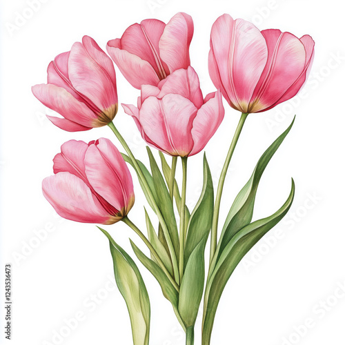 Wallpaper Mural Watercolor bouquet with delicate pink tulip flowers Torontodigital.ca