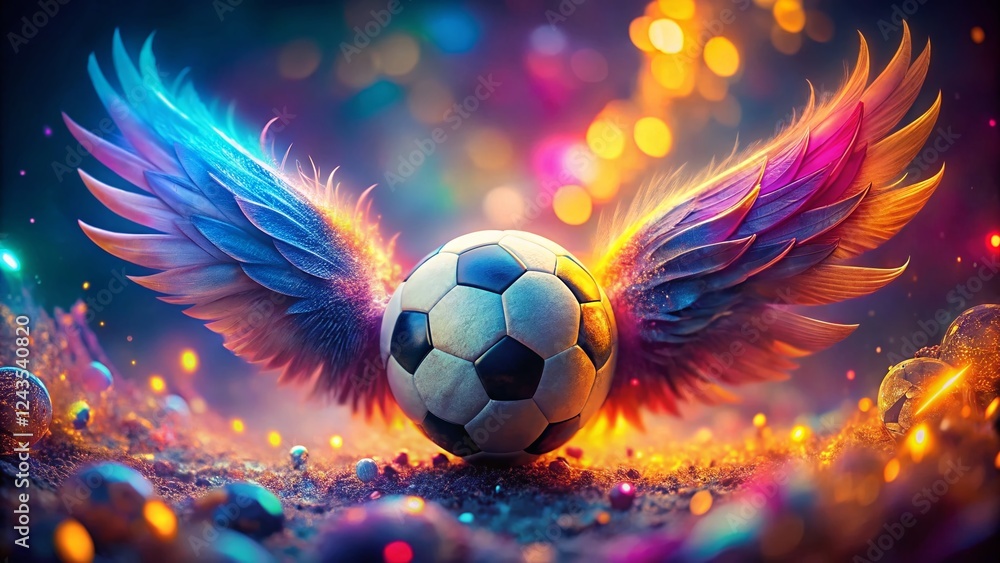 Fototapeta premium Macro Close-up of Soccer Ball with Feathery Wings - Abstract Sports Photography