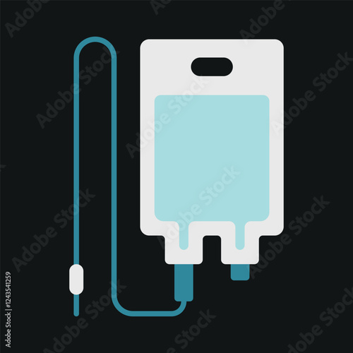 IV medical icon is a clean vector illustration of an intravenous (IV) drip bag with a tube