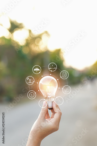 light bulb against nature, icons