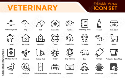 Veterinary Icon Set. A compassionate collection of icons designed for veterinary clinics and pet care services.