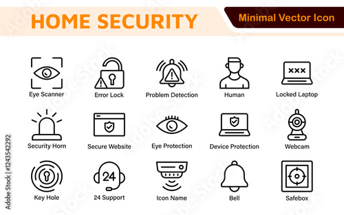 Home Security Icon Set. A comprehensive collection of icons focused on safety and protection, perfect for enhancing security apps, websites, and marketing materials aimed at home safety solutions.