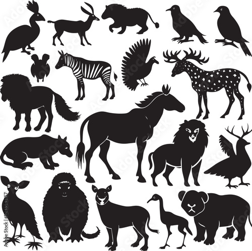 Photography Black and White Silhouettes of Various Wild Animals