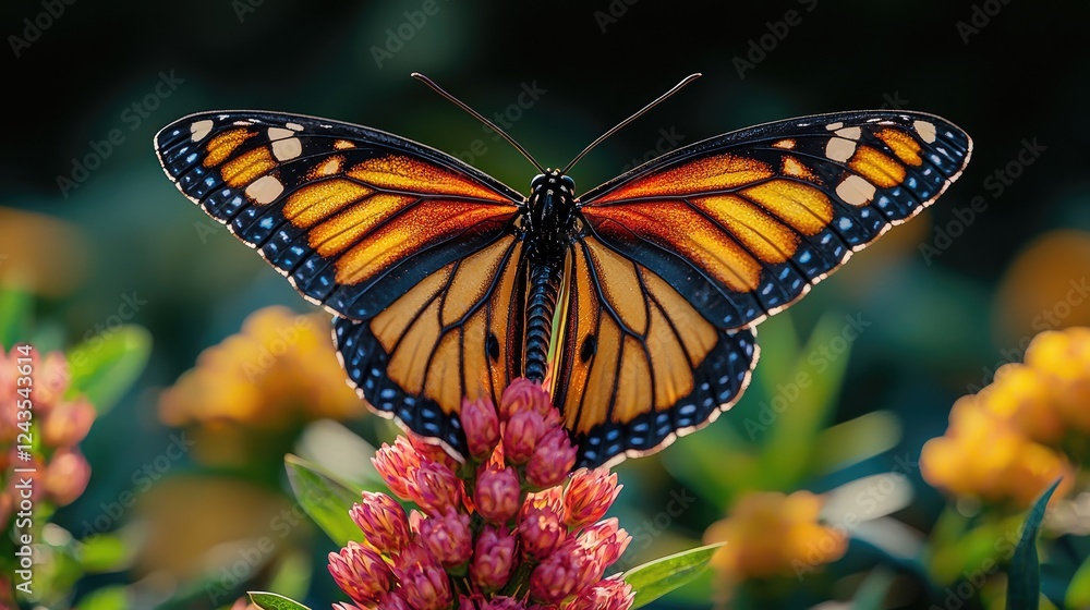 Fototapeta premium Monarch Butterfly Resting on Pink Flowers