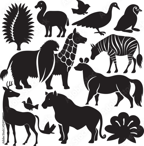 Photography Black and White Silhouettes of Various Wild Animals