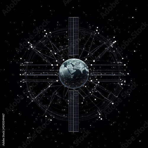 Global communication network concept. communication satellite. Satellite constellation. Planet earth in cyberspace. photo