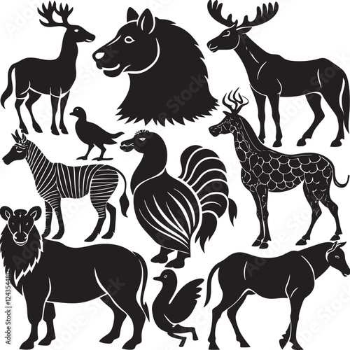 Photography Black and White Silhouettes of Various Wild Animals