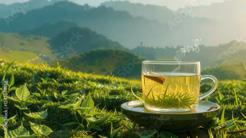 Wallpaper Mural Brewing tea in a sunny garden using a glass - AI generated Torontodigital.ca