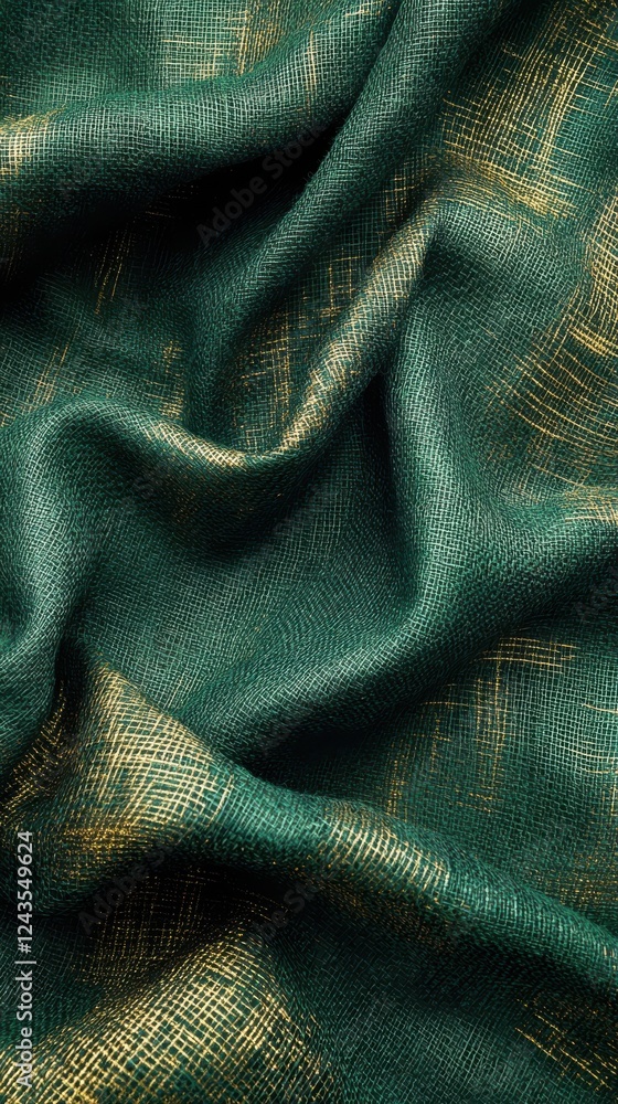 Fototapeta premium Luxurious emerald burlap texture displaying fine details and rich color variations for elegant design projects