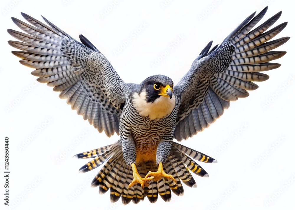 Obraz premium Majestic Falcon in Flight: Isolated White Background PNG Image for Design Projects