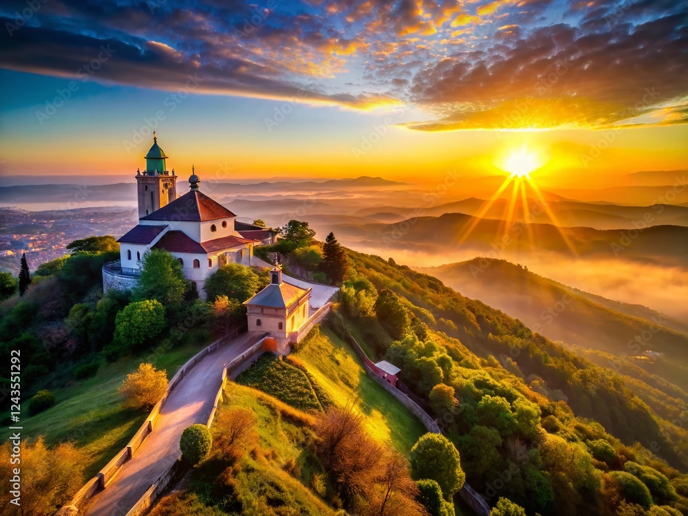 Majestic Hilltop Panorama: Breathtaking Sunrise Architectural View Majestic Hilltop Panorama: Breathtaking Sunrise Architectural View